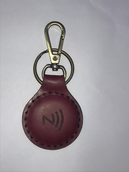 NFC Egypt Keychain - Share Everything Handmade Natural Leather (Darken red) Chip Model 215